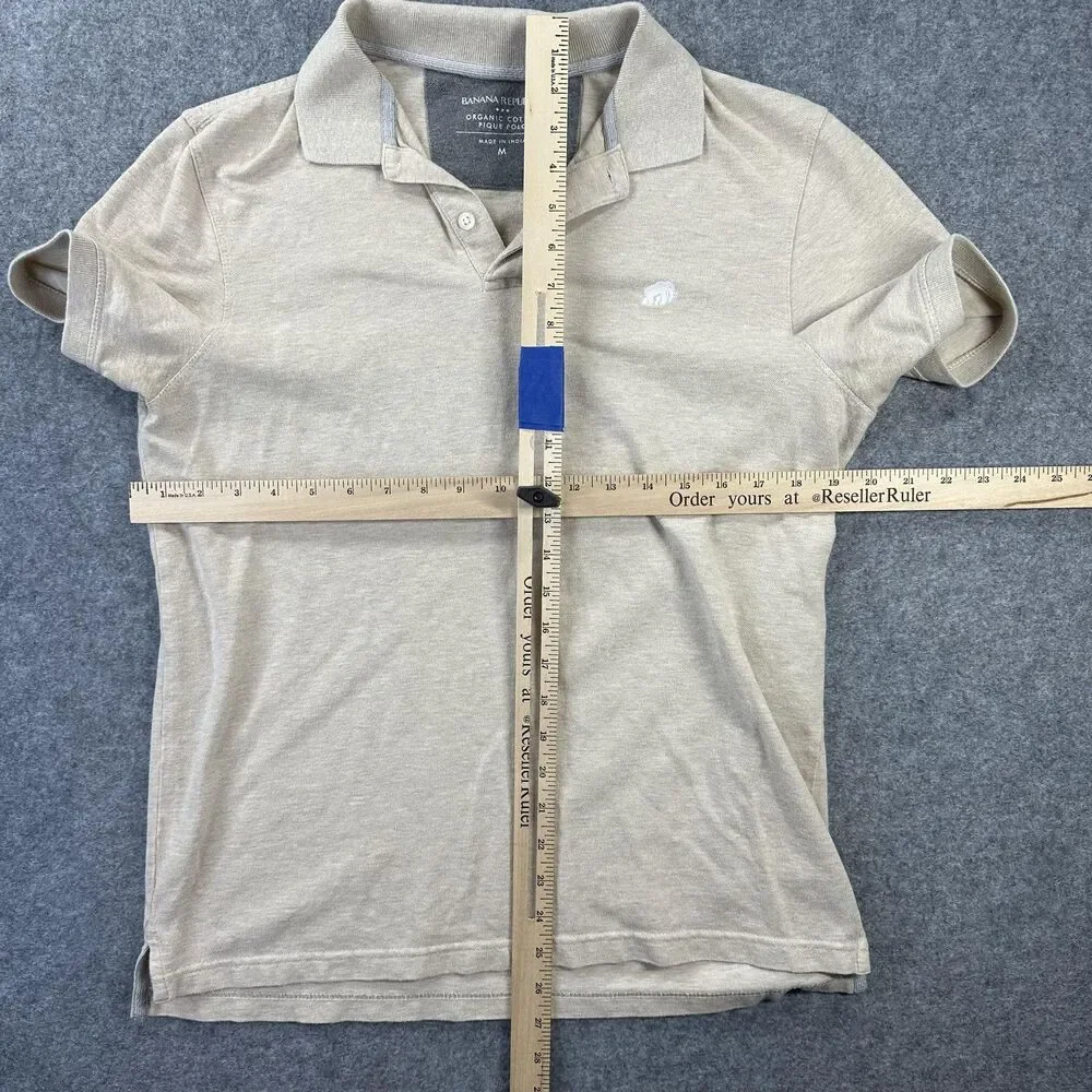 Banana Republic Polo Shirt Mens Medium Beige Solid Organic Cotton Pique Casual